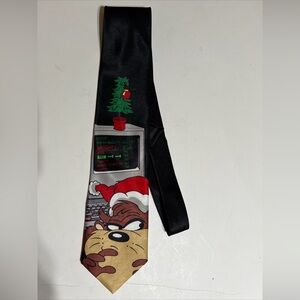 Vntg Taz Warner Bros. Looney Tunes Black Christmas Tie